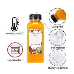 Hỗ trợ tùy chỉnh Kích thước khác nhau Đơn giản vật nuôi nhựa hình vuông chai nước trái cây đồ uống với nắp đen trắng