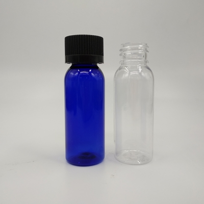 1 oz Cobalt Blue Plastic Boston chai tròn với nắp sườn đen