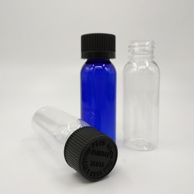 1 oz Cobalt Blue Plastic Boston chai tròn với nắp sườn đen
