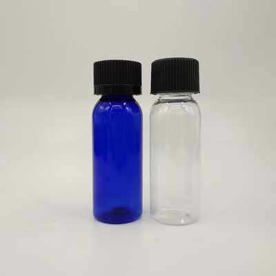 1 oz Cobalt Blue Plastic Boston chai tròn với nắp sườn đen