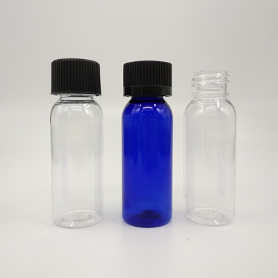 1 oz Cobalt Blue Plastic Boston chai tròn với nắp sườn đen