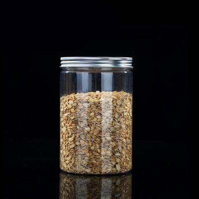 Custom 16oz 32oz 500ml 1000ml Clear Wide Mouth PET Jar With Aluminum Lid Transparent Food Storage Các thùng nhựa