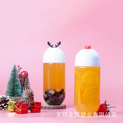 Nhìn rõ tay cầm nhựa tái sử dụng chai trà sữa với nắp