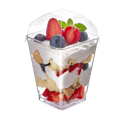 Ly ly đựng tráng miệng vuông trong suốt có nắp và thìa dung tích 120ml 250ml 350ml 500ml