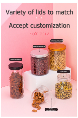 Sản xuất trực tiếp 180 200 250 300 400 500ml Cookie Snack Food Jar With Lid Clear PET Food Jar