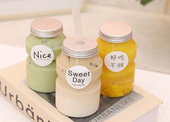 Chai trà sữa 350ml PET Hộp đựng sữa dùng một lần với nắp nhôm