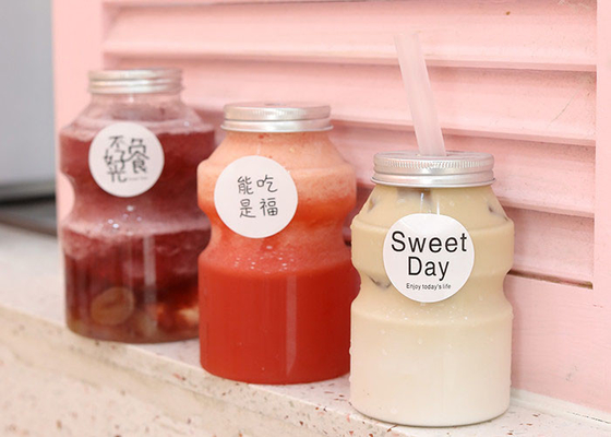 Chai trà sữa 350ml PET Hộp đựng sữa dùng một lần với nắp nhôm