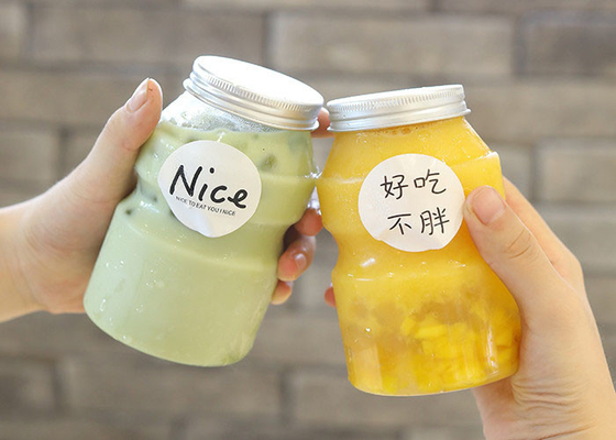 Chai trà sữa 350ml PET Hộp đựng sữa dùng một lần với nắp nhôm