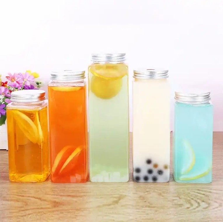 Các chai trà sữa cách nhiệt hình vuông với tay cầm 0,5kg trọng lượng vít trên nắp